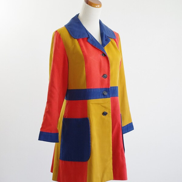 Vintage Mod Retro Jacket, 60s Coat, Orange Yellow Blue Stripes, Mod Coat, Color Block Jacket, Circus Striped Jacket, Mod Outerwear, Medium