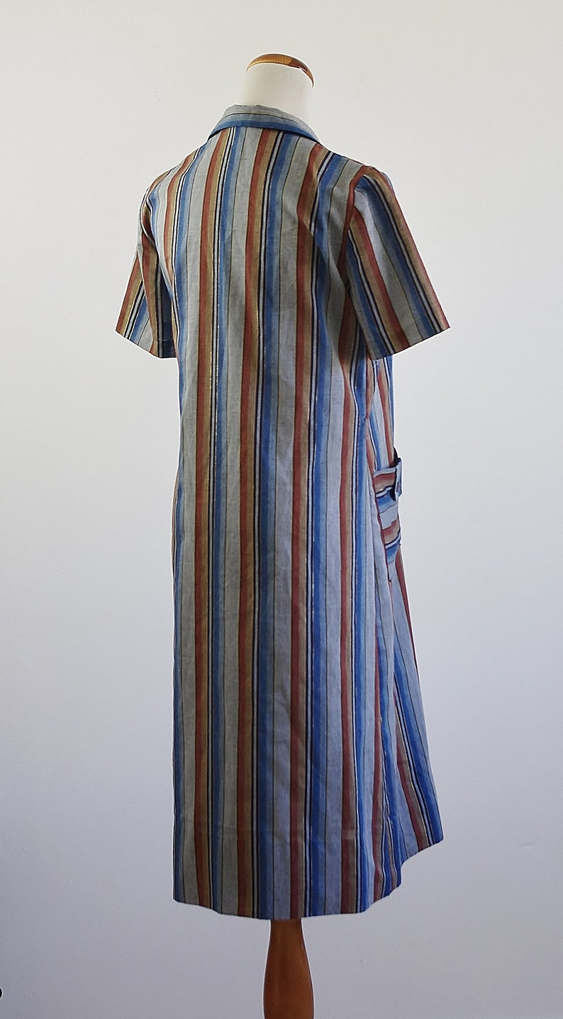 Vintage Shirtdress, Striped Dress, Collared House Dress, Short Sleeve Dress, Patch Pocket Dress, Medium image 8