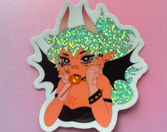 Pegatina holográfica brillante de la chica demonio súcubo