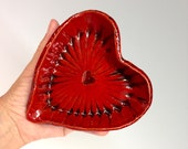 Red Heart Dish - Handmade - Stoneware, Clay, Ceramics, Pottery - One of a Kind - Wedding Gift - Heart Shaped Clay Sculpture - Clay Art
