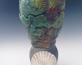 Raku Vase  - Handmade Pottery - Ceramic Fine Art - One of Kind Art - Raku Clay Sculpture - Sea Shell - Decorative Vase - Free Shipping in US