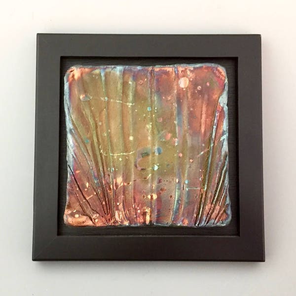 Raku Tile, "Monsoon #12" - Wall Art - Wood Frame - Fine Art Ceramics - Handmade Clay, Ceramics, Pottery - One of a Kind Gift - Home Decor