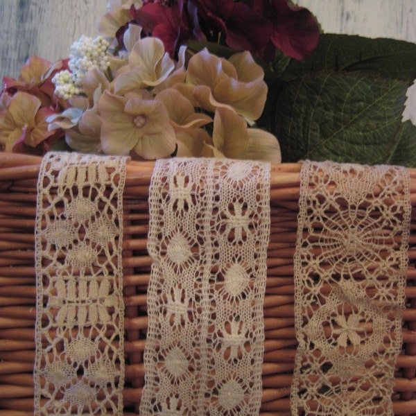Antique Lace Lot Drawnwork Bobbin Lot 9.75 YDS in 3 Styles