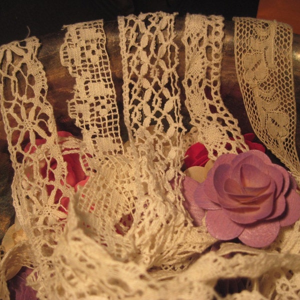 Vintage Lace Mixed Lot 4 YDS ... filet net, tatted... remnants