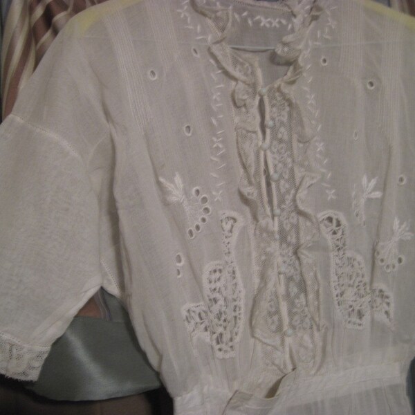 RESERVED for HELENGARDINER - Antique Edwardian Cotton LaceTea Lawn Dress ....beautiful condition