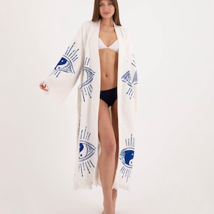 Bio-Baumwolle Handmade Boho Beachwear Festival Kimono, Spa Robe, Bademantel, Morgenmantel, Beachwear Cover Up, Boho Cardigan, Dressing