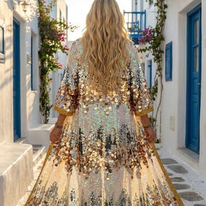 Sequin Kimono - Festival Clothing - Silver Gold Duster - Burning Man Outfit - Women Kimono - Rave EDF Tulum Tomorrowland Clothing