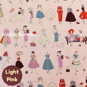 Japanischer Baumwollstoff: Koko Seki Retro 70s Mädchen Print, Rosa - Massenware Bild 1