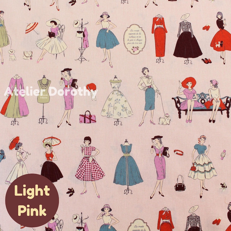 Japanischer Baumwollstoff: Koko Seki Retro 70s Mädchen Print, Rosa - Massenware Bild 1