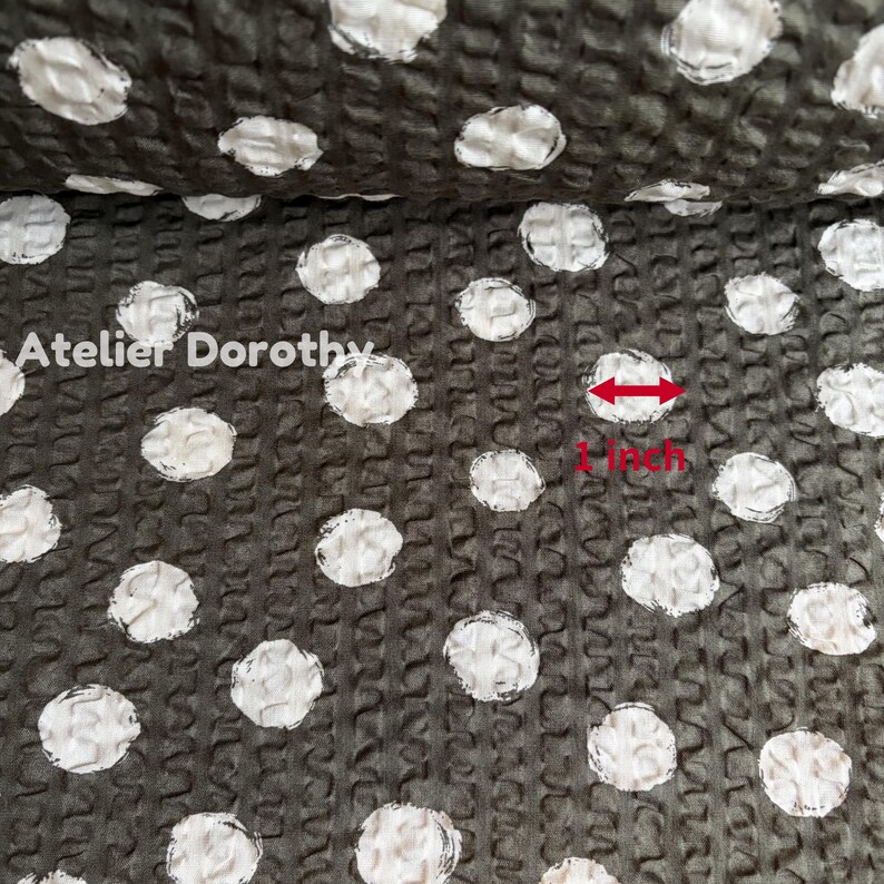 1 Yard Japanese Fabric - Dotted Ripple Seersucker - Dark Khaki, 100% ...