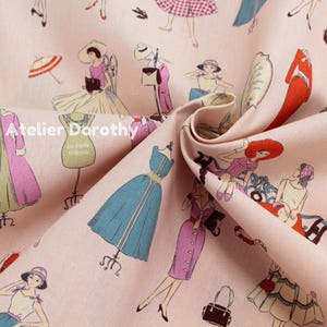 Japanischer Baumwollstoff: Koko Seki Retro 70s Mädchen Print, Rosa - Massenware Bild 2