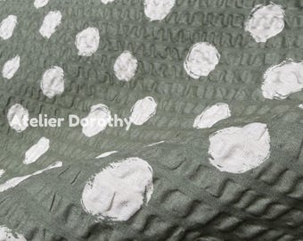 1 Yard Japanese Fabric - Dotted Ripple Seersucker - Khaki, 100% Cotton Printed