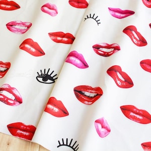 Beauty of Red Lip- Pink Red - 100% Cotton Canvas, Digital Print - by half yard