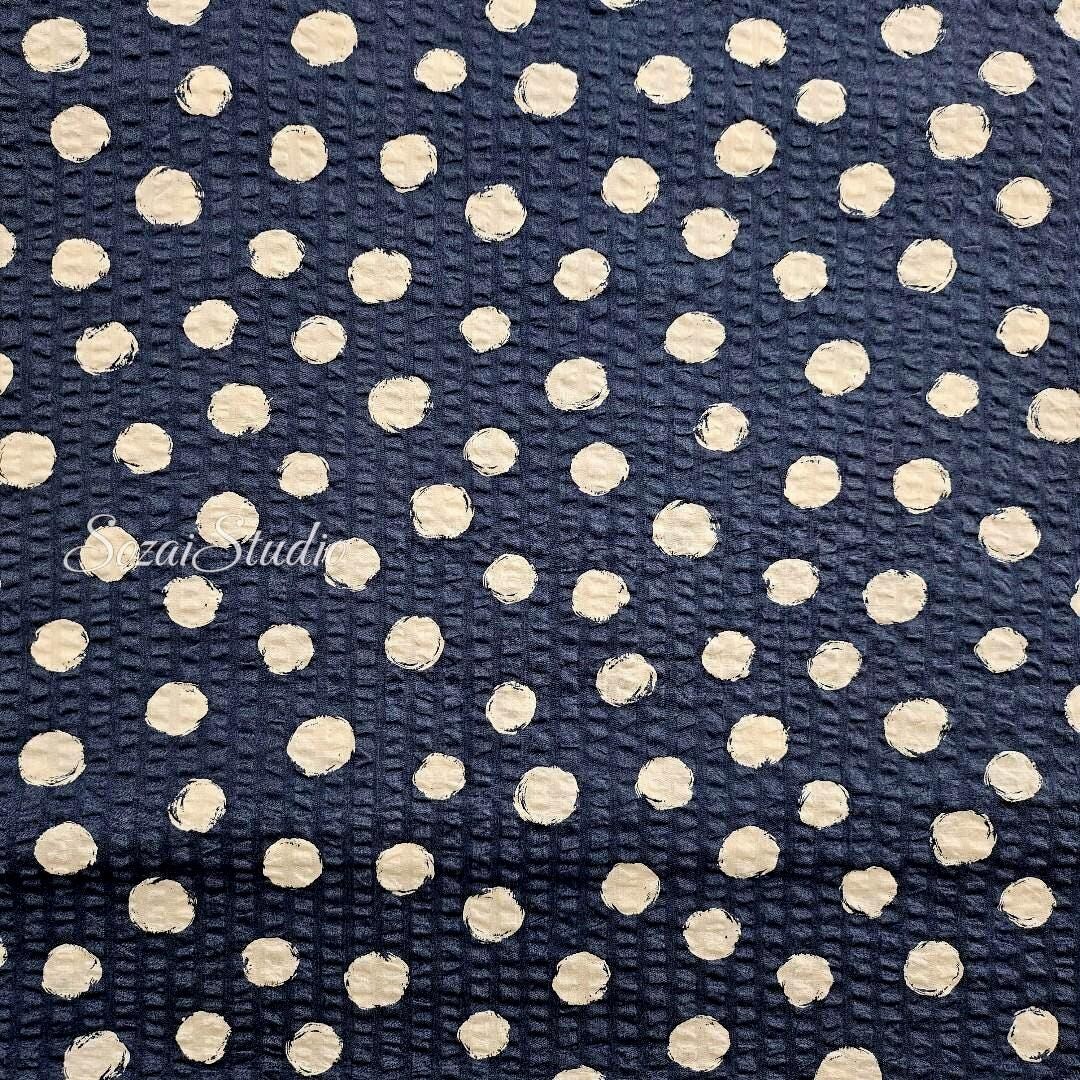 1 Yard Japanese Fabric - Dotted Ripple Cotton Seersucker - Navy, 100% ...