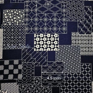 Japanese fabric - Takumi series, Sashiko geometric patterns, Navy - 100% cotton sheeting, by half yard