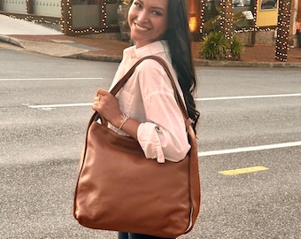 Zaino convertibile in pelle italiana: grande borsa per laptop marrone