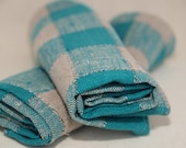Linen Towels Set of 2 Linen Towels Linen Kitchen Towels- Gray-Green checkered towel - Linen towels