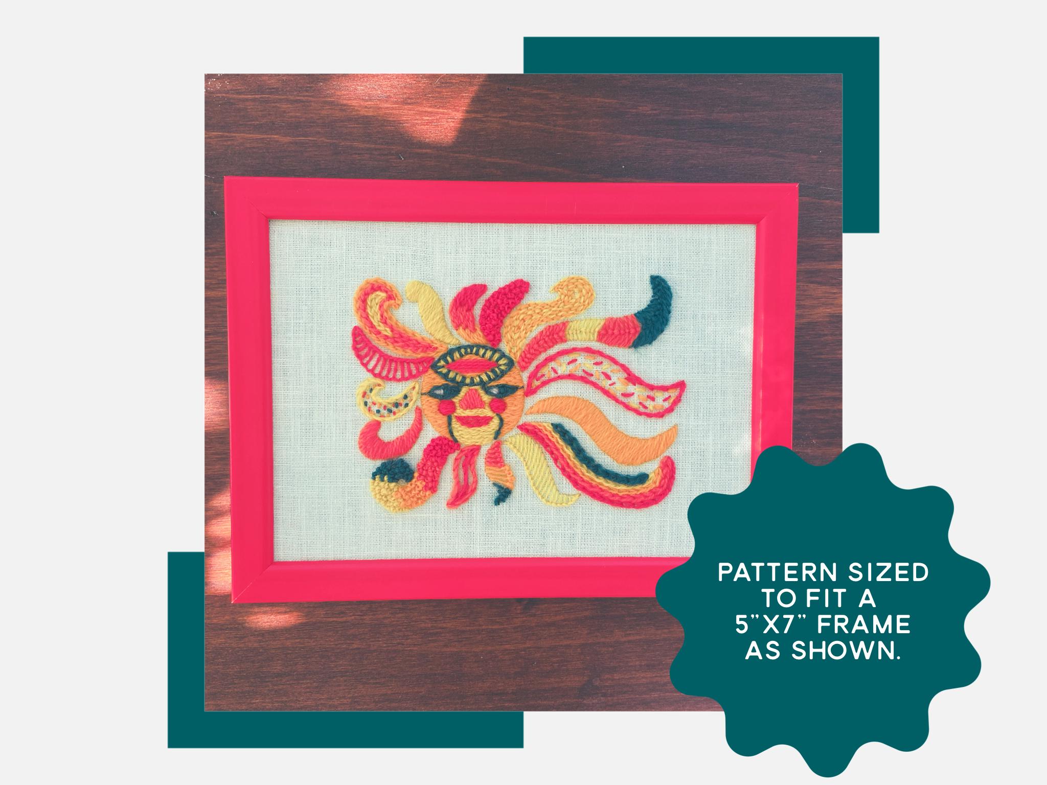 Aztec Sun Crewel Embroidery Pattern | 1970s Celestial Decor (PDF ...