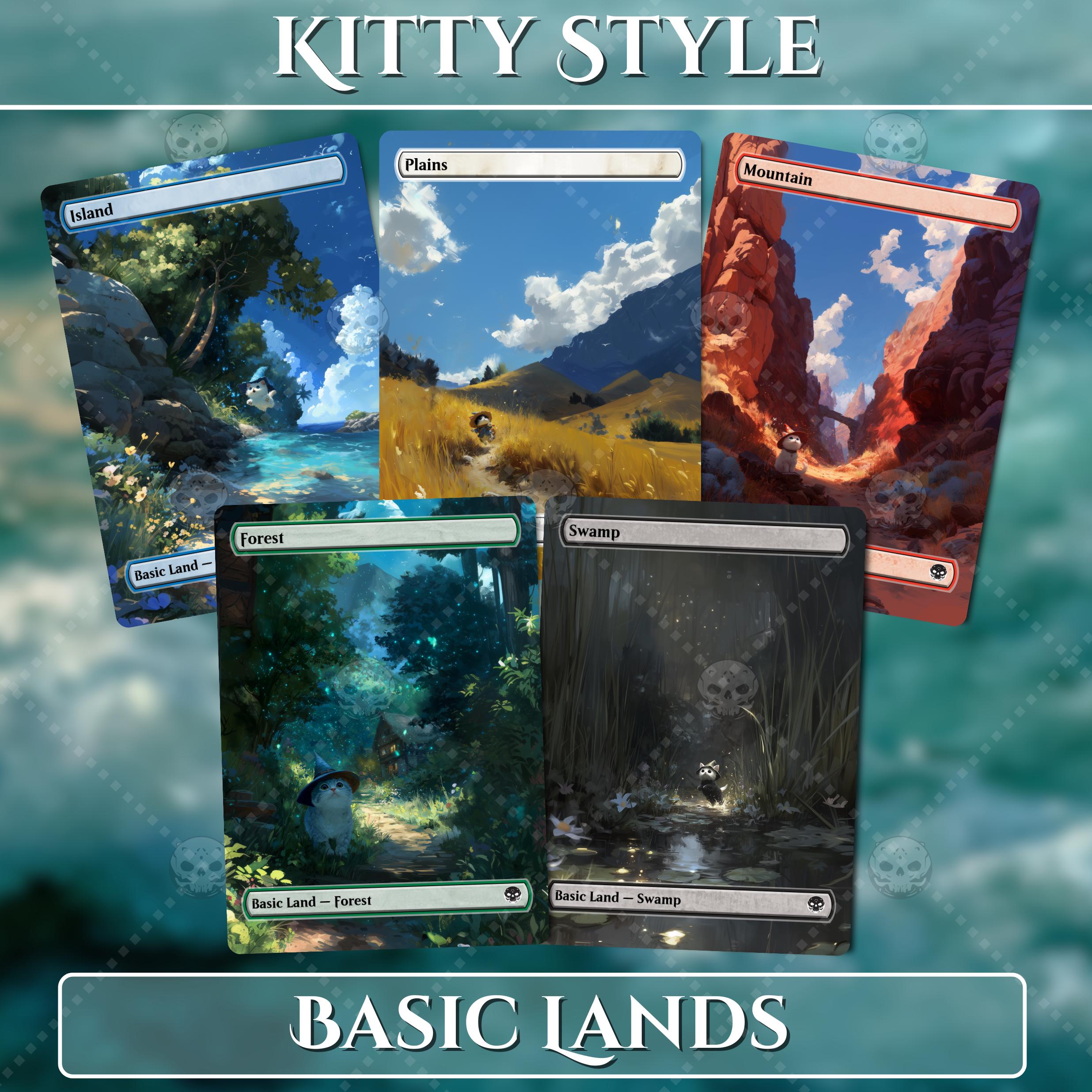 Kitty Basic Lands (Sets of 4) - Full Borderless Custom Art MTG Proxies - High Quality