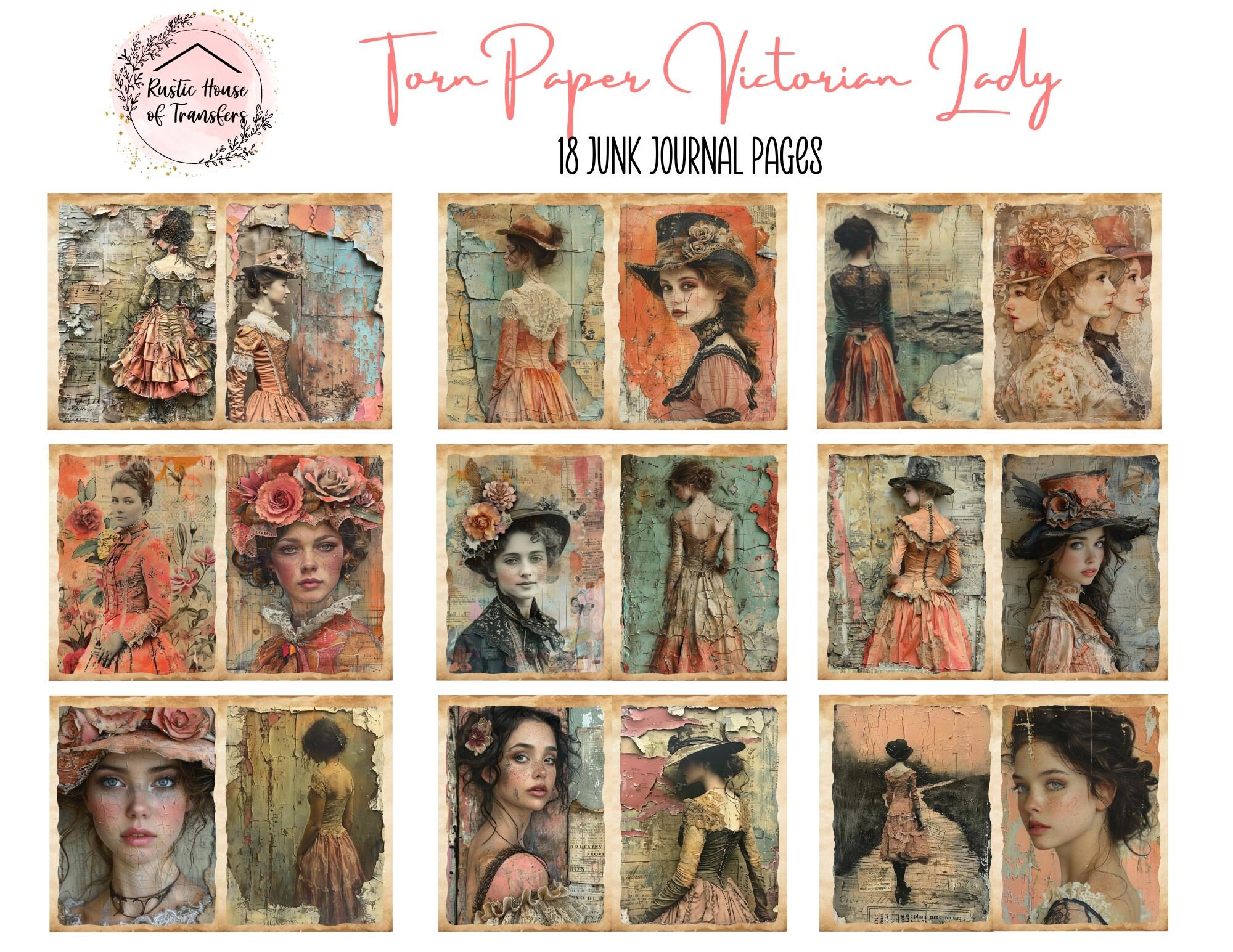 Peach Tone Victorian Lady Junk Journal Mix Media Floral Woman Supplies ...