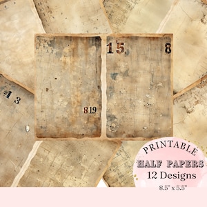 Old Vintage Torn Paper with Numbers Cards Mix Media Collage Junk Journal Collage Scrapbook Printable Pages
