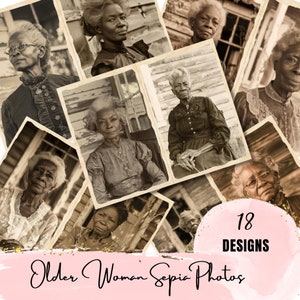 Belles photos sépia d'une femme noire plus âgée, kit de journal indésirable, collage éphémère, album fait main, pages imprimables, fournitures, cartes