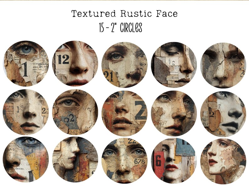 Textured Rustic Female Face Mixed Media Art, Distressed Numbers ...