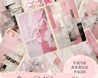 Junk Journal Abstract Pink Printable Junk Journal Pages / Distressed Pink Papers / Half Paper / Collage Scrapbook Printable
