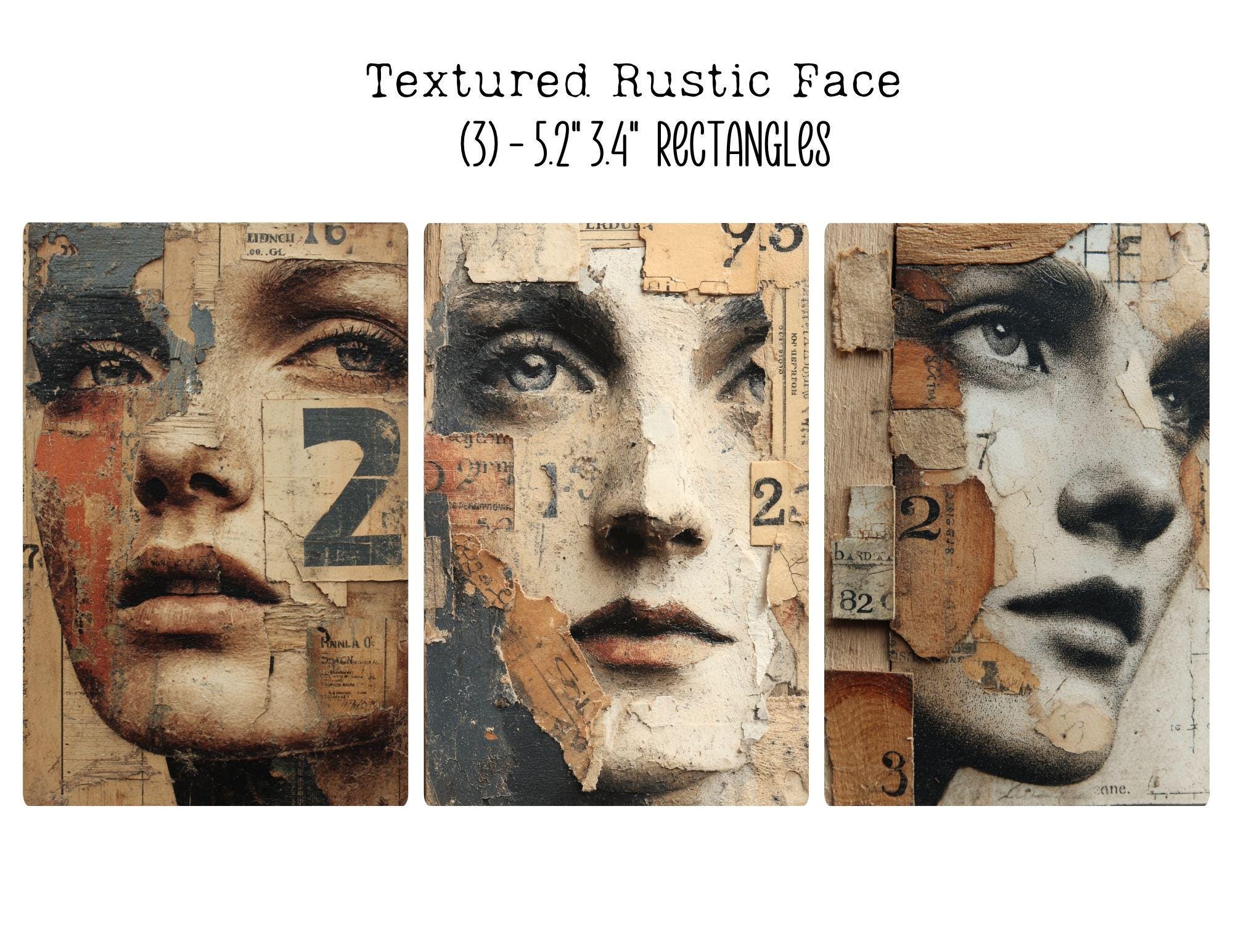 Textured Rustic Female Face Mixed Media Art, Distressed Numbers ...