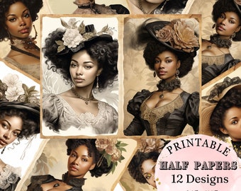 Stunning Victorian Black Woman Ephemera Collage Junk Journal Collage Scrapbook Printable Pages D