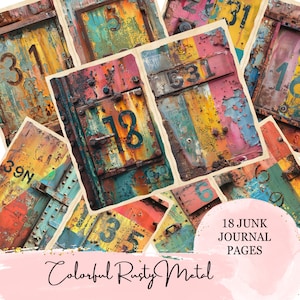 Puede incluir: 18 páginas de diario de metal oxidado y colorido con números. Las páginas están desgastadas y tienen un aspecto vintage.