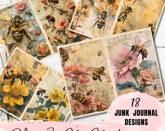 Honeybees Junk Journal Pages / Honeycomb Printable Ephemera for Junk Journals / Collage Scrapbook Sheets / Half Papers Downloads / Decoupage