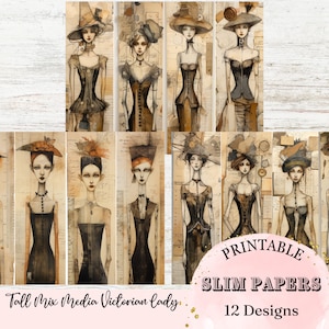 Victorian Abstract Ephemera Collage Tall Skinny Lady Mix Media Junk Journal Collage Scrapebooking Printable Pages