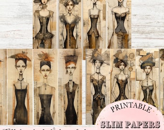 Victorian Abstract Ephemera Collage Tall Skinny Lady Mix Media Junk Journal Collage Scrapebooking Printable Pages