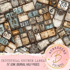 Steampunk-nummeretiketter | Industriellt grunge-ephemera (utskrivbar sida)