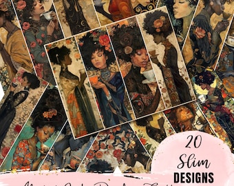 Collage di effimeri di donna astratta vittoriana che beve caffè, donna nera alta e magra, collage di diario di spazzatura, pagine stampabili per scrapbooking