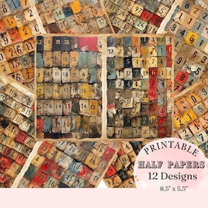 Old Vintage Torn Number Cards Mix Media Collage Junk Journal Collage Scrapbook Printable Pages