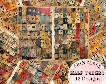 Old Vintage Torn Number Cards Mix Media Collage Junk Journal Collage Scrapbook Printable Pages