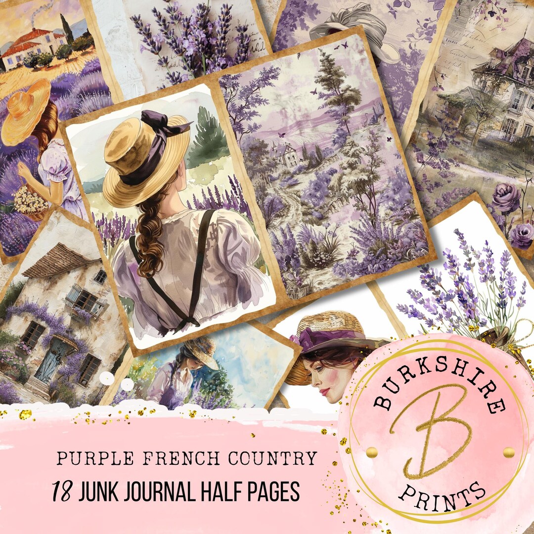 Vintage Purple French Country Victorian Women Junk Journal Kit Ephemera ...