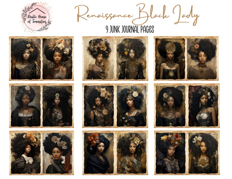 Renaissance Black Woman Junk Journal Pages / Junk Journal Kit / Ephemera Collage Junk Journal Paper Scrapbook Printable Pages image 9