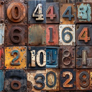 Old Vintage Rustic Number Blocks Mix Media Collage Junk Journal Metal ...