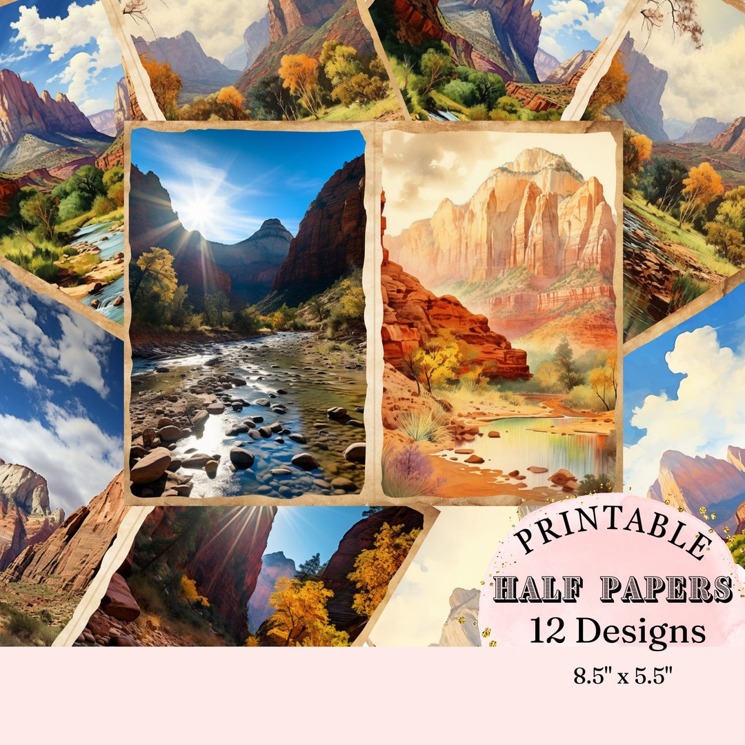 Zion National Park Junk Journal Half Page Card Making Scrapbook Paper