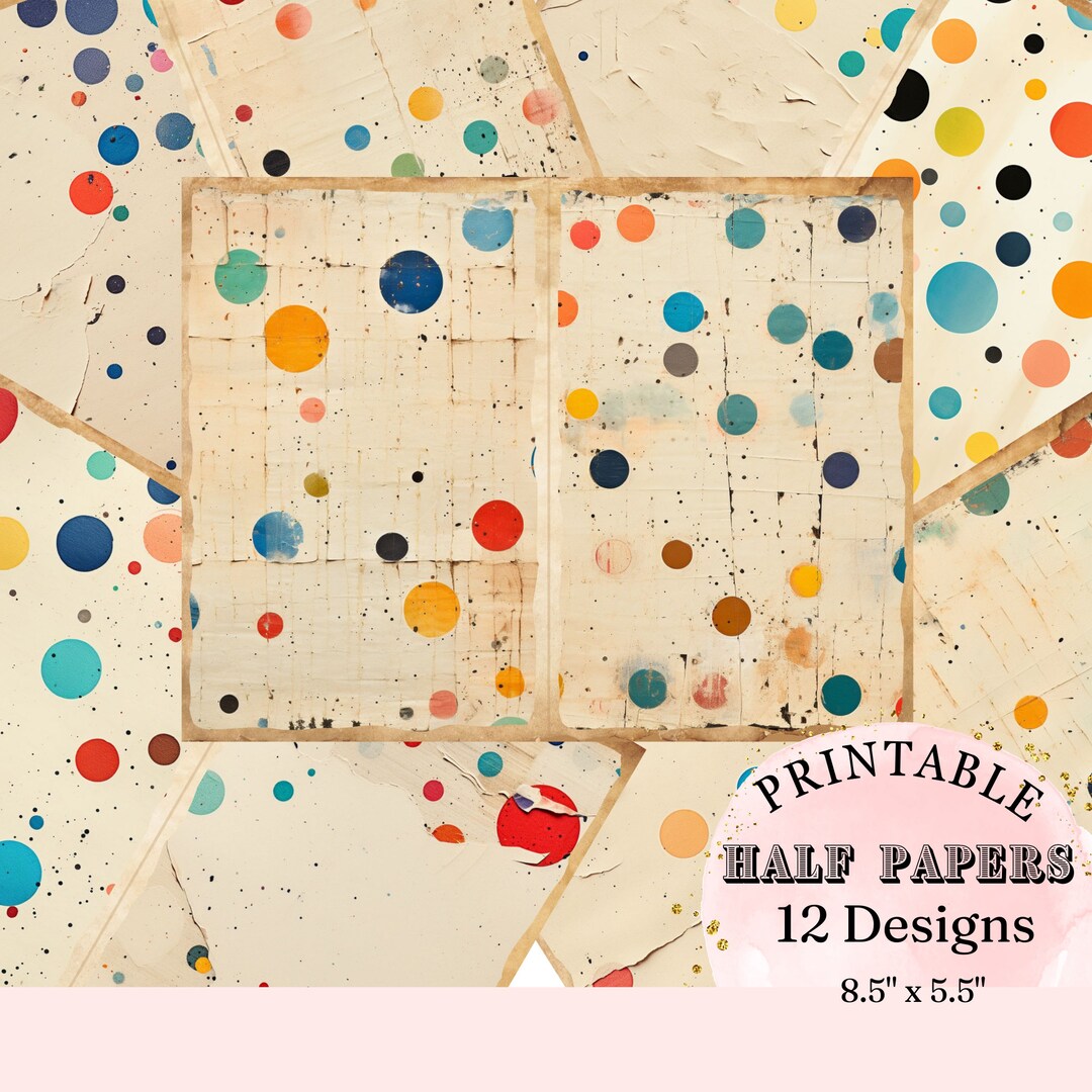 Retro Vintage Circle Paper, Polka Dot Half Pages Junk Journal Collage ...