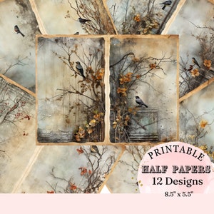 Oiseau chanteur lunatique sur une branche, demi-souvenir de scrapbooking, collage numérique de pages imprimables