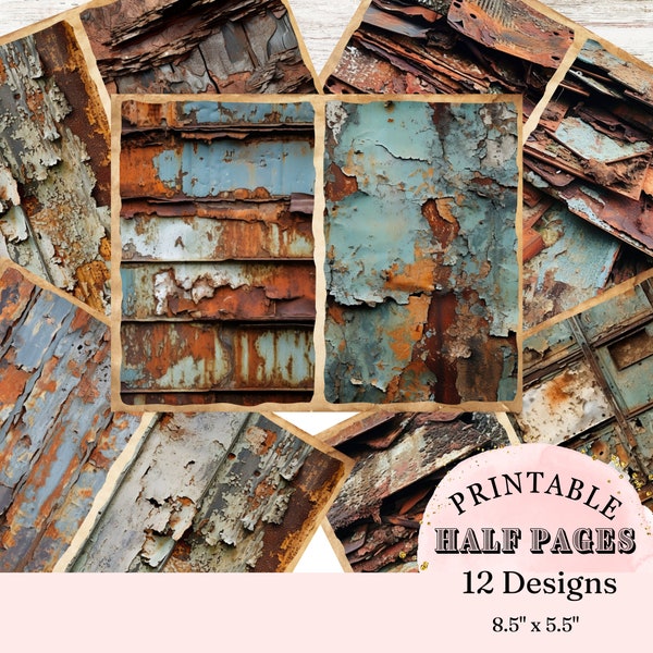 Old Rusty Metal Pieces Collage Half Paper Junk Journal Scrapbook Printable Pages