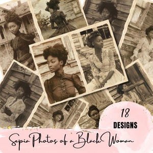 Belles photos sépia d'une femme noire kit de journal indésirable collage éphémère journal indésirable Scrapbooking fait main pages imprimables fournitures cartes