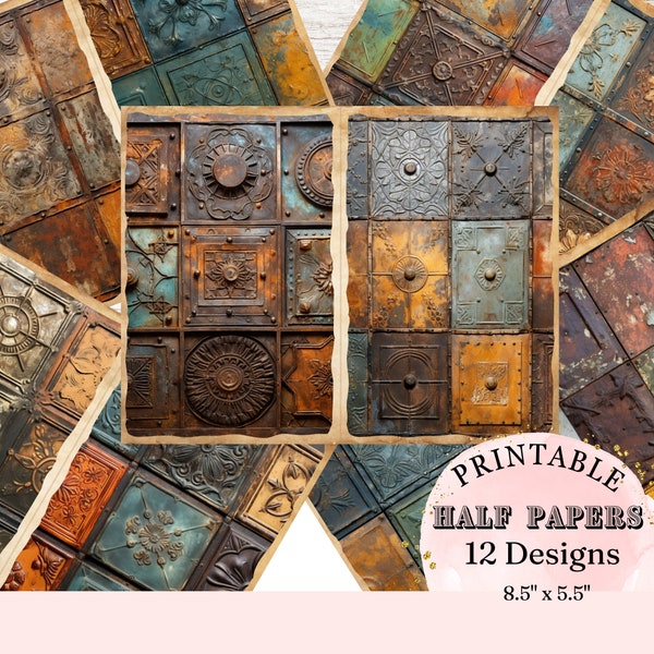 Old Rusty Ceiling Tiles Pieces Half Pages Junk Journal Collage Scrapbooking Printable Digital Pages