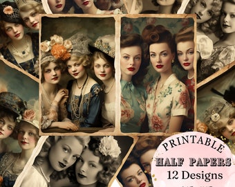 Vittoriano anni &#39;50 anni &#39;60 donne mezza carta Ephemera Collage Junk Journal Scrapbooking pagine stampabili