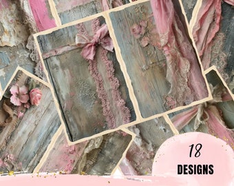 Pink Lace and Paper Junk Journal Supplies / Vintage Baby Girl / Baby Shower Card / Mix Media Supplies / Collage / Scrapbook Printable Pages