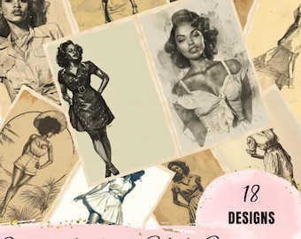 Schizzo di una bellissima donna nera Kit per junk journal Collage di effimeri Junk journal Collage Pagine stampabili per scrapbooking Materiali
